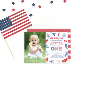 Invitation Patriotique USA Beach 1er Anniversaire Photo de fê
