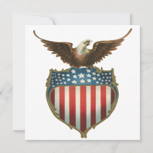 Invitation Patriotisme Vintage, Aigle fier sur Drapeau Améric