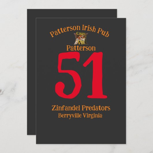 Invitation Patterson Irish Pub Zinfandel Predators Berryville (Devant / Derrière)