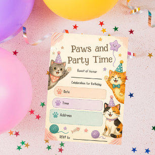 Invitation Pattes et fête - Joyeux anniversaire au chat migno