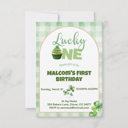 Invitation Patty a Lucky One Cupcake premier anniversaire (Devant)