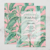 Invitation Paume rose moderne Tropical Feuille Fête des marié (Devant / Derrière)