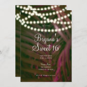 Invitation Paume Tropical Rose Vert Feuilles & Lumières Sweet (Devant / Derrière)