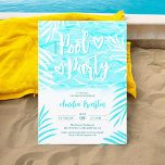 Invitation Paume tropicale été piscine bleue fête Sweet 16<br><div class="desc">Plongez dans le plaisir avec notre feuille de palmier tropical Sweet 16 invitations de fête! Ces invitations cool présentent des illustrations en feuilles de palmier blanc et bleu, sur fond d'eau de piscine bleue tropicale et d'ombre blanche, créant une ambiance estivale rafraîchissante. Avec une police de caractères moderne et ludique...</div>