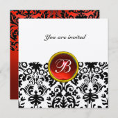 Invitation PAVÉ DE DAMAS EN PIERRE précieuse MONOGRAMME rouge (Devant / Derrière)