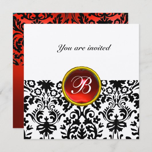 Invitation PAVÉ DE DAMAS EN PIERRE précieuse MONOGRAMME rouge (Devant / Derrière)