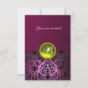 Invitation PAVÉ DE DAMAS MONOGRAMME rose jaune rsvp