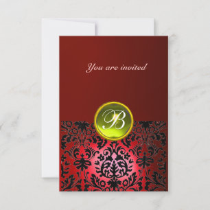 Invitation PAVÉ DE DAMAS MONOGRAMME rouge jaune rsvp