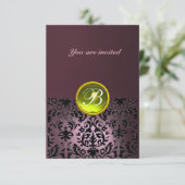 Invitation PAVÉ DE PIERRE GEMME MONOGRAMME violet jaune rsvp (Debout devant)