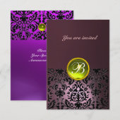 Invitation PAVÉ DE PIERRE GEMME MONOGRAMME violet jaune rsvp (Devant / Derrière)
