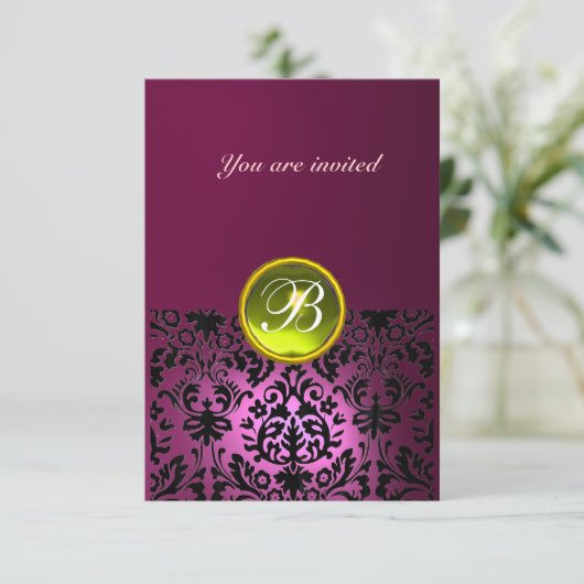 Invitation PAVÉ DE PIERRE PRÉCIEUSE EN INITIALES DAMASK rose  (Debout devant)