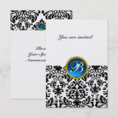Invitation PAVÉ GEMME MONOGRAMME saphir glace bleu rsvp (Devant / Derrière)