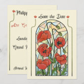 Invitation Pavés de verre coquelicots Enregistrez la date (Devant / Derrière)