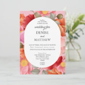 Invitation Pavot d'aquarelle sur amande rose fleur d'amande (Debout devant)