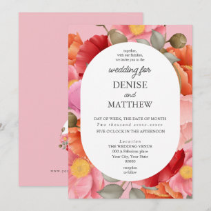 Invitation Pavot d'aquarelle sur amande rose fleur d'amande