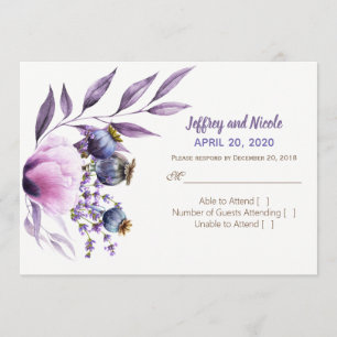 Invitation Pavot Lavender Aquarelle Mariage RSVP