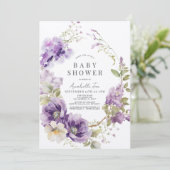 Invitation Pavot pourpre et Baby shower floral Lilac (Debout devant)