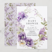 Invitation Pavot pourpre et Baby shower floral Lilac (Devant / Derrière)