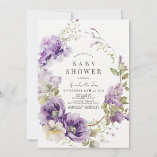 Invitation Pavot pourpre et Baby shower floral Lilac