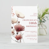 Invitation Pavot rose et blanc 100e anniversaire (Debout devant)