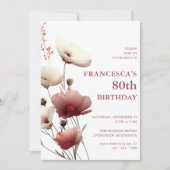 Invitation Pavot rose et blanc 80e anniversaire (Devant)
