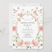 Invitation Pavot rose Fleur sauvage aquarelle graduation (Devant)