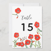 Invitation Pavot rouge moderne fleurie mariage numéro de tabl (Devant)