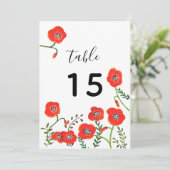 Invitation Pavot rouge moderne fleurie mariage numéro de tabl (Debout devant)
