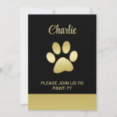 Invitation Paw chien brillant or sur arrière - plan noir (Devant)