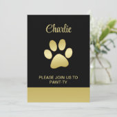 Invitation Paw chien brillant or sur arrière - plan noir (Debout devant)