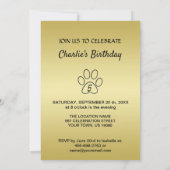 Invitation Paw chien brillant or sur arrière - plan noir (Dos)