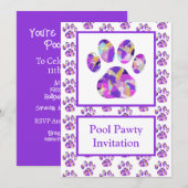 Invitation Paw Purple Silhouette Pool Pawty Purple (Devant / Derrière)