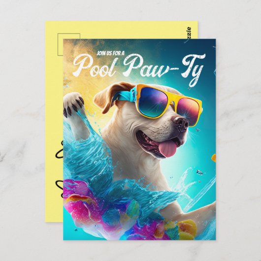 Invitation Paw-Ty, Pool Puppy Anniversaire (Devant / Derrière)