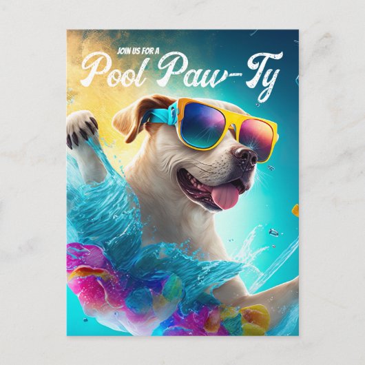 Invitation Paw-Ty, Pool Puppy Anniversaire (Devant)