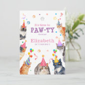 Invitation Paw-ty Time Drôle Chat Anniversaire de enfant à th (Debout devant)