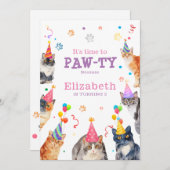 Invitation Paw-ty Time Drôle Chat Anniversaire de enfant à th (Devant / Derrière)