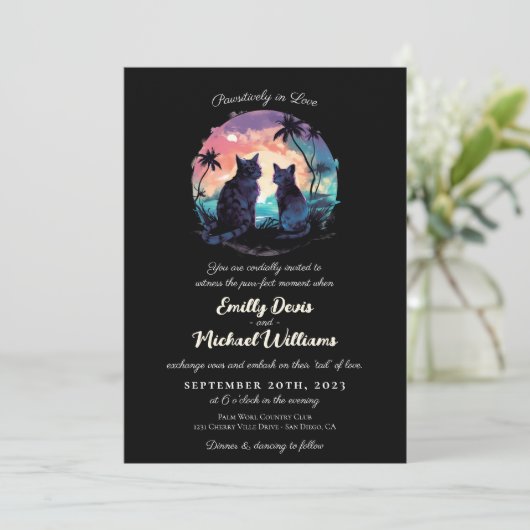 Invitation Pawsively in Love Sunset Romantique Mariage noir (Debout devant)