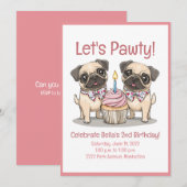 Invitation Pawty Birthday Carlin Dogs Cupcake (Devant / Derrière)