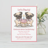 Invitation Pawty Birthday Carlin Dogs Cupcake (Debout devant)