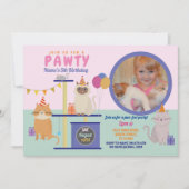 Invitation Pawty Birthday Chat Kitten Paw Girls Fun Photo (Devant)
