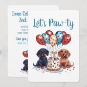 Invitation Pawty Birthday Dachshund Dogs (Devant / Derrière)