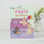 Invitation Pawty Birthday Dogs Party Puppy s'amuse violette (Debout devant)