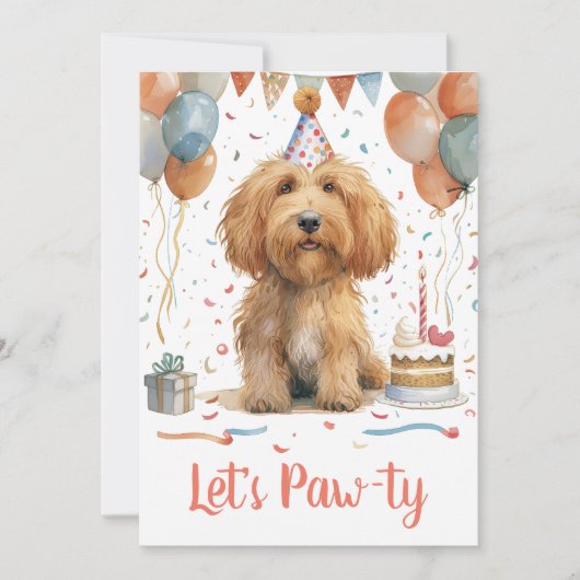 Invitation Pawty Birthday Goldendoodle Dog (Devant)