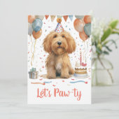 Invitation Pawty Birthday Goldendoodle Dog (Debout devant)