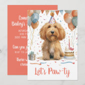 Invitation Pawty Birthday Goldendoodle Dog (Devant / Derrière)