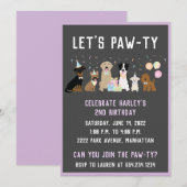 Invitation Pawty Birthday Party Dogs (Devant / Derrière)