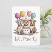 Invitation Pawty Birthday Pit Bull Dogs (Debout devant)