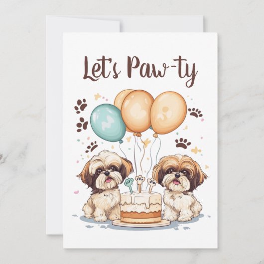Invitation Pawty Birthday Shih Tzu Dogs Birthday Cake (Devant)