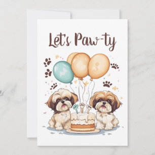 Invitation Pawty Birthday Shih Tzu Dogs Birthday Cake