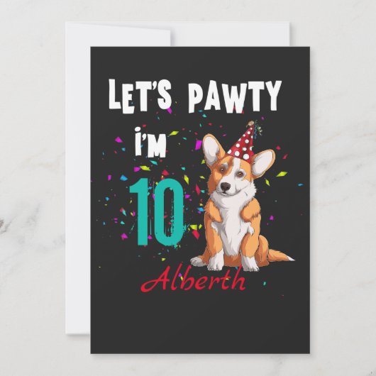 Invitation Pawty Boy ou Girl Birthday Party Custom (Devant)